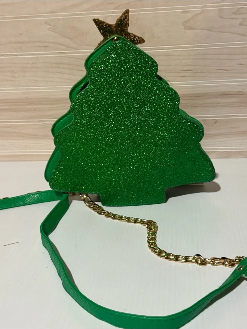 Green Glitter Christmas Tree Crossbody Bag - Festive Women's Purse